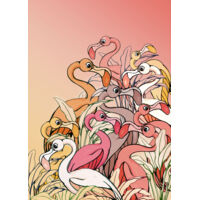 Papier peint panoramique enfant Flamants et Lys