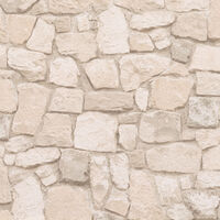 Papier peint imitation pierre | Tapisserie beige clair imitation mur en pierre | Papiers peints parfaits pour cuisine & entrée - 10,05 x 0,53 m