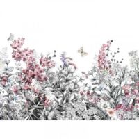 Papier peint panoramique floral idéal salon Tapisserie panoramique motif fleur des champs Papier peint panoramique gris & rose pour chambre