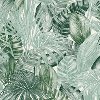 Papier peint intissé tropical idéal salon | Papier peint exotique vert & blanc | Tapisserie jungle avec palmier pour chambre - 10,05 x 0,53 m