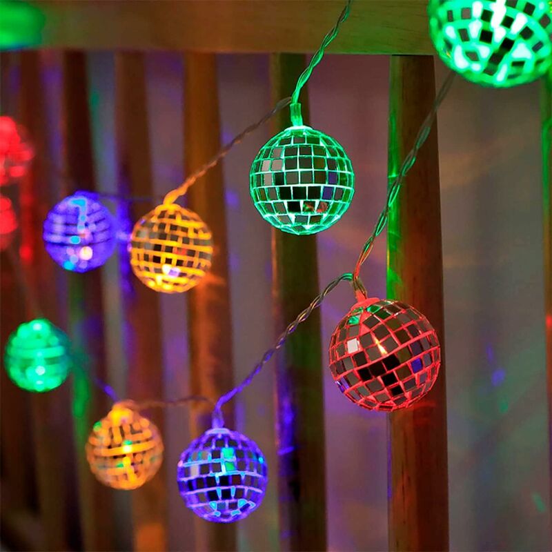 LED-Lichterkette mit verspiegelten Discokugeln, batteriebetriebene  dekorative Laterne für Garten, Schlafzimmer, Hochzeitsfeier, Baumdekoration  (3 m, 20 mehrfarbige LEDs)