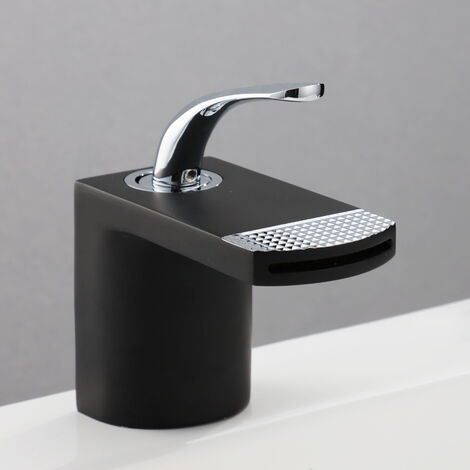 Wasserfall-Waschtischarmatur, Haushaltsbad, Warm- und Kaltwasserhahn, kreative weiße Badezimmerarmaturen, Schwarz und Silber (1/5)