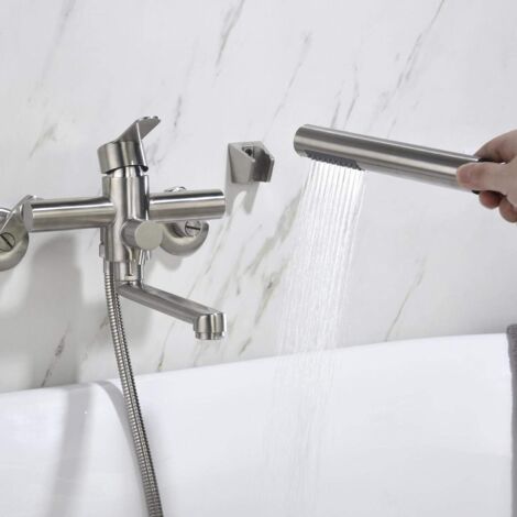 HomeLava Badewannenarmatur Aus Edelstahl – Wandmontage, Mit Handbrause & Schlauch, Schwarz Matt