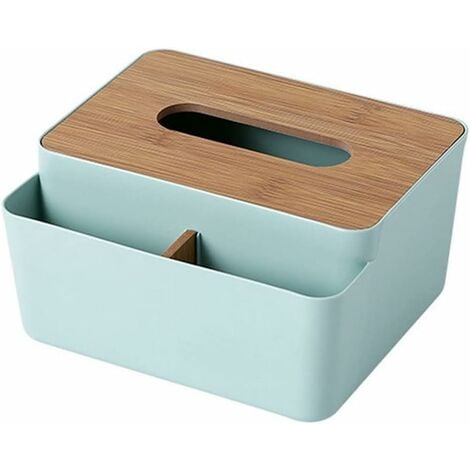 Multifunktionale Taschentuchbox aus Holz, rechteckig, mit  Massivholzabdeckung, Schreibtischaufbewahrung, Serviettenbox mit mehreren  Gittern, Blau