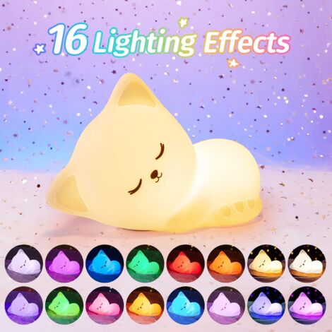 Baby Nachtlicht Kinder Nachtlicht Babyzimmer Deko, 16 Farben Katze Nachtlicht Kinder Nachttischlampe Baby Nachtlicht, Babyzimmer Deko BeBe Nachtlicht Kawaii Deco, Baby Nachtlicht LED Nachtlicht