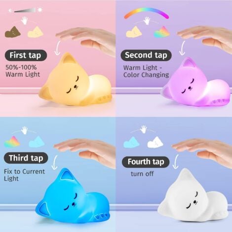 Baby Nachtlicht Kinder Nachtlicht Babyzimmer Deko, 16 Farben Katze Nachtlicht Kinder Nachttischlampe Baby Nachtlicht, Babyzimmer Deko BeBe Nachtlicht Kawaii Deco, Baby Nachtlicht LED Nachtlicht