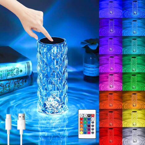 LED-Schreibtischlampe, Kristall-LED-Tischlampe, RGB-Kristall-Diamantlampe, 16 Farben und 4 Modi mit Fernbedienung und Schlüssel, dimmbare LED-Romantische Nachttischlampe für Schlafzimmer
