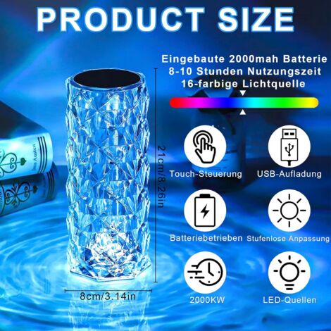 LED-Schreibtischlampe, Kristall-LED-Tischlampe, RGB-Kristall-Diamantlampe, 16 Farben und 4 Modi mit Fernbedienung und Schlüssel, dimmbare LED-Romantische Nachttischlampe für Schlafzimmer