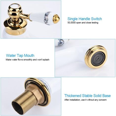 Badezimmer-Wasserhahn Aus Messing – Vintage-Stil In Blau/Weiß, Langer Auslauf, Einhebelmischer