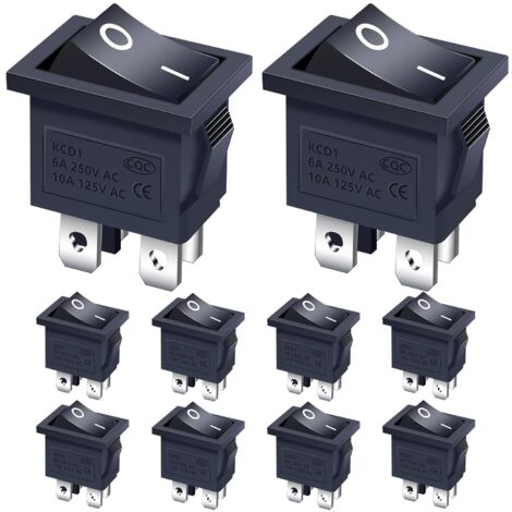 10 Stück Wippschalter 2 Positionen EIN/AUS DPST 4 Pin Wippschalter 6A 250VAC für PKW LKW Boot Haushaltsgeräte KCD1-4-201-BK (1/5)