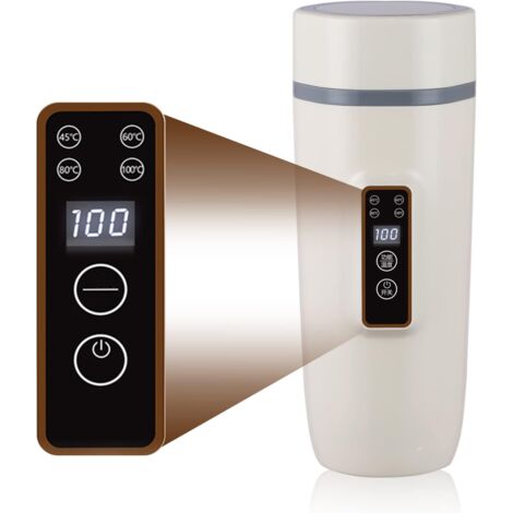 Tragbarer Wasserkocher, 3-in-1-Elektroheizung, Wasserkocher, kleine Reisethermometerflasche, Wasserflasche, Heizbecher, Wasserflasche, 0,6 l, intelligente Temperaturregelung 45–100 °C, weiß