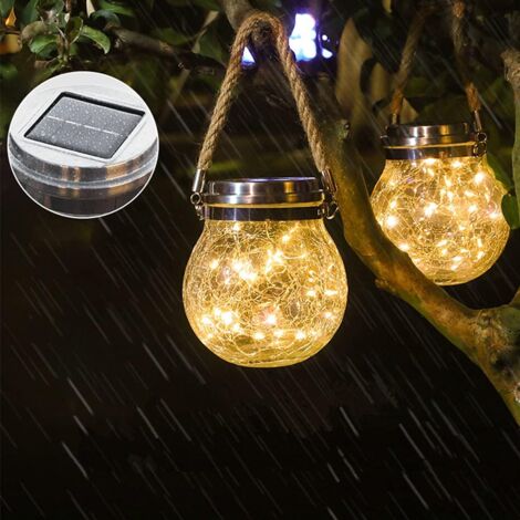 Solarlaterne, 2er-Pack Außenlaternen mit 30 wasserdichten LEDs, Solarleuchten aus rissigem Glas, Terrassenleuchten, dekorative Solarlaternen für den Außenbereich