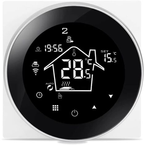 Smarter WLAN-Thermostat für elektrische Fußbodenheizung, programmierbar, 16 A, Umgebungstemperaturregler, kompatibel mit Alexa, Google Assistant und Tuya, intelligente APP- und Sprachsteuerung, Schwar