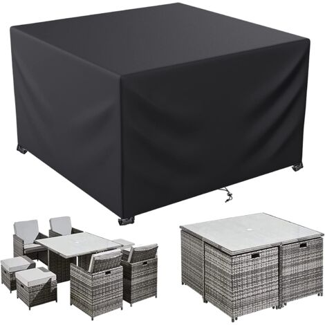 Gartenmöbel-Abdeckung, 600D Oxford-Gewebe, Gartentisch-Abdeckung, Allwetterschutz, für Tisch- und Sofa-Sets mit Seil und Schnallenverschluss (150 x 150 x 75 cm)
