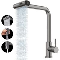 Edelstahl-Wasserfall-Küchenarmatur, herausziehbarer Spültischarmatur mit 3-Modus-Sprüher, moderner Einloch-Spültischarmatur aus Edelstahl, 1 Griff und 360°-Drehung