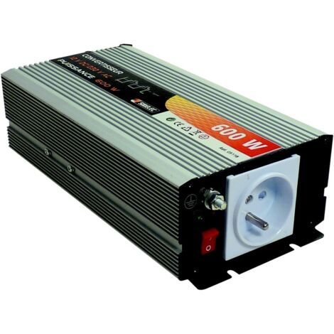 Convertisseur de tension 12V DC vers 230V AC – Puissance 1200W – Protection contre surcharges et courts-circuits – Alarme batterie faible – Sodelec