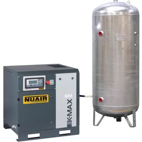 Nu Air – Compresseur d'air à vis 7,5 CV – Cuve galvanisée 500 L – Débit 42 m³/h – Pression 10 bar – Moteur silencieux 62 dB(A) - CV 500 L