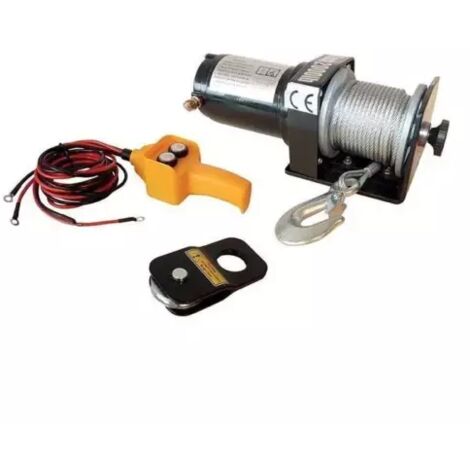 Drakkar Equipement – Treuil de traction électrique 12V 900 kg – Moteur 700W – Câble 15m Ø4mm – Commande à distance 3m – Débrayage manuel