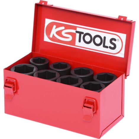 Kstools – Coffret de douilles longues à chocs 3/4'' – 8 pièces – Acier Chrome-Molybdène – Profil 6 pans pour mécanique – Coffre en acier inclus