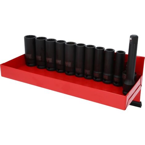 Kstools – Jeu de douilles longues à chocs 1/2'' – 13 pièces – Acier chrome molybdène – Profil 12 pans – Support magnétique inclus (1/3)