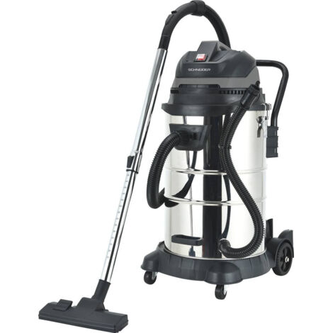 Schneider – Aspirateur professionnel 50L 1200W – Cuve inox basculante – Dépression 17,5 kPa – Débit 60 l/s pour chantiers humides (1/3)