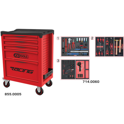 KS Tools - Servante RACING 5 tiroirs équipée de 60 outils - spéciale Roue - 855.5060 (1/2)