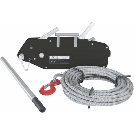 Drakkar Equipement – Treuil à câble manuel 3200 kg – Câble de 20 mètres – Crochet avec linguet de sécurité – Pour levage charges lourdes