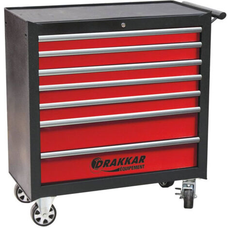 Drakkar Equipement – Servante d'atelier XXL 7 tiroirs – 254 outils – Tiroirs sur roulements à billes – Plan de travail tapis mousse – Charge max 30 kg (1/4)