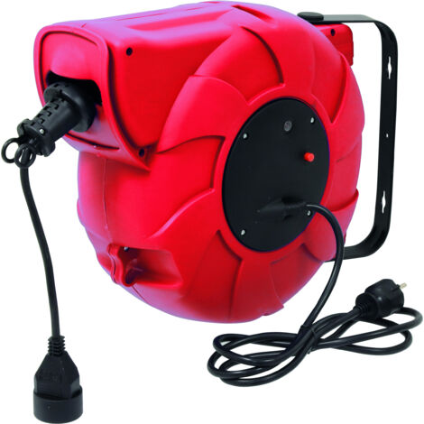 Drakkar Equipement – Enrouleur électrique mural automatique 22m + 2m – Disjoncteur thermique – IP20 – 230V – 2300W pour chantiers humides