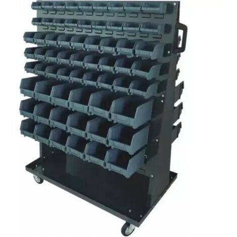 Drakkar Equipement – Étagère sur roulettes 126 boîtes à bec L.1100 x l.700 x h.1430 mm – 4 roues pivotantes avec frein – 17754 (1/2)
