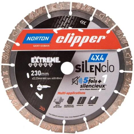 Norton – Disque diamant pour meuleuse Ø 230 mm – Alésage 22,23 mm – Découpe béton armé et granit – Technologie Silencio pour réduction bruit