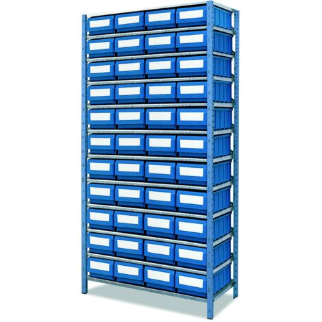 Drakkar Equipement – Etagère de rangement 2000x1000x320mm avec 44 boîtes à bec en polypropylène – Structure en acier galvanisé – Rangement optimisé pour outils (1/4)