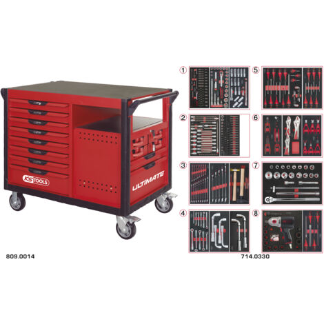 KS Tools - Etabli mobile 14 tiroirs équipé de 354 outils - 809.1730