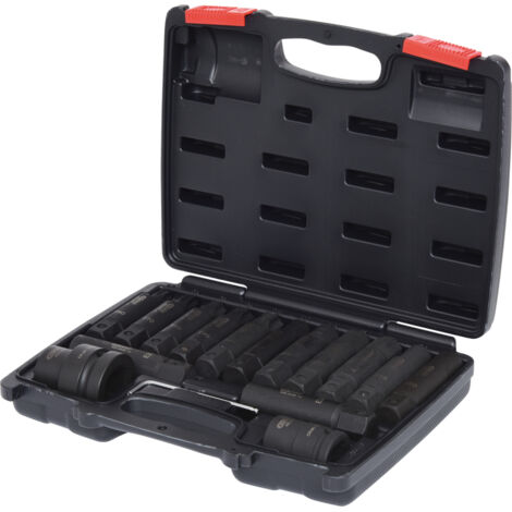 Kstools – Coffret de 16 douilles et embouts longs à chocs 3/4'' et 1'' – Acier chrome-molybdène – Pour couple élevé et travaux exigeants