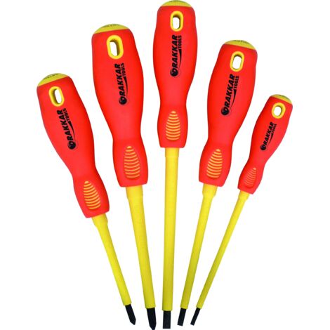 Drakkar Equipement – Tournevis cruciforme isolé 1000V – Lot de 5 avec 3 tournevis plats et 2 cruciformes – Pour travaux électriques en toute sécurité (1/4)