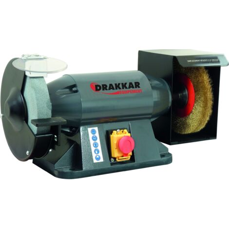 Drakkar Equipement – Touret à meuler 200 mm – Puissance 900 W – Vitesse 2950 tr/min – Meule grain 80 pour métaux – Corps en fonte robuste