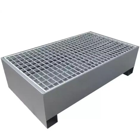 Drakkar Equipement – Bac de rétention en acier galvanisé 2 fûts 220L – Support caillebotis amovible – Charge max 500 kg – Dimensions 1220 x 815 x 345 mm