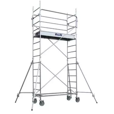 Duarib – Échafaudage roulant acier 4,90m – Hauteur de travail max 4,90m – Charge max 190kg – Roues réglables pour surfaces variées