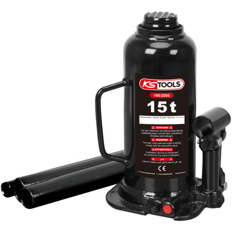 Ks Tools – Cric bouteille hydraulique 15 t – Hauteur maximale 460 mm – Construction acier massif – Système de sécurité contre surcharge