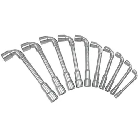 Kstools – Jeu de 10 clés à pipe débouchées métriques 6 pans – Chrome Vanadium – Tête coudée 90° – Finition chromée – Dimensions Ø 8 à 19mm (1/3)