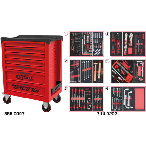 KS Tools - Servante RACING 7 tiroirs équipée de 202 outils - 855.7202