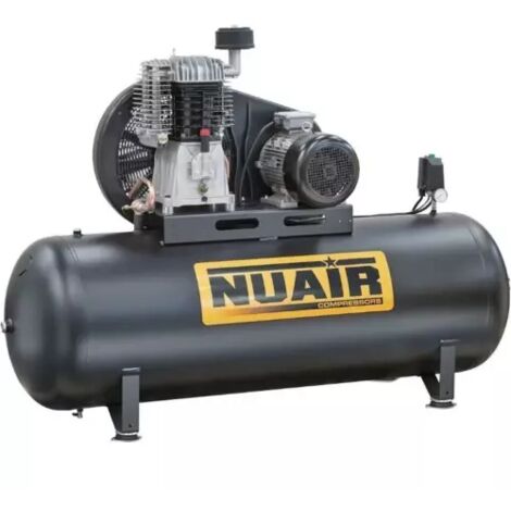 Nu Air – Compresseur d'air à piston 500 litres 7,5 CV – Débit 54 m³/h – Pression 11 bar – Moteur triphasé bi-étagé en fonte