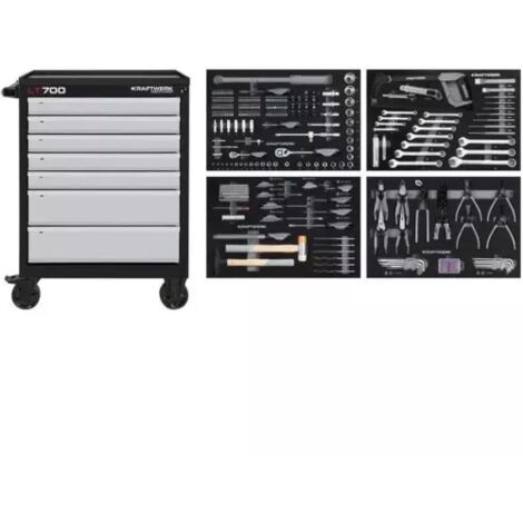 Kraftwerk – Servante d'atelier roulante 7 tiroirs – Assortiment 337 outils – Tôle d'acier double paroi – Charge utile 450 kg – Dimensions 719x474x1000 mm