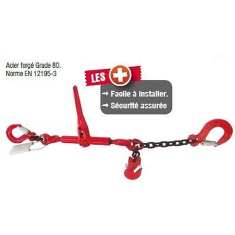 Drakkar Equipement – Tendeur à cliquet 3,5m – Charge maximale 6,3T – Chaîne 10mm – Système d'arrimage complet avec crochets pour charges lourdes