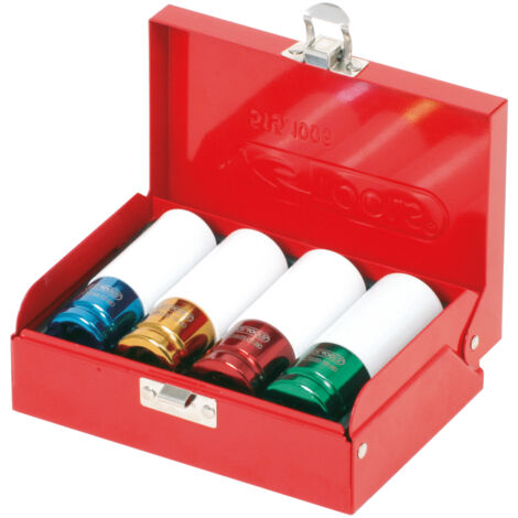 Ks Tools – Coffret de douilles à choc 1/2 pour jantes aluminium – 4 tailles 17/19/21/22 mm – Acier chrome vanadium – Revêtement ABS résistant