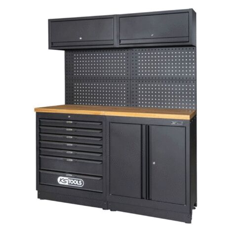 Kstools – Composition de meubles d'atelier 1,72 m – Plan de travail en bois – 7 tiroirs et armoire basse – Charge maximale 200 kg