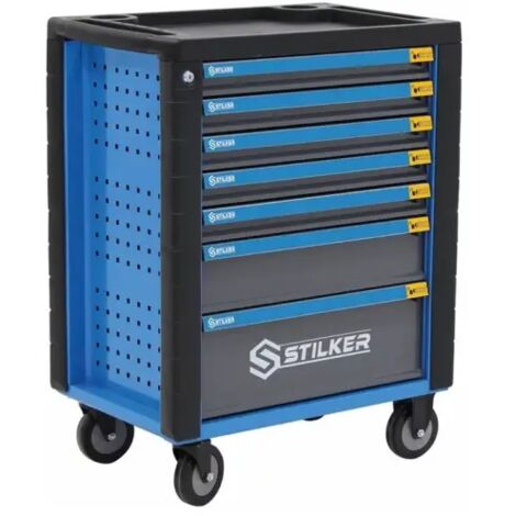 Servante d'atelier roulante 7 tiroirs – 147 outils avec modules mousse – Dimensions 710x465x930 mm – Charge maximale 205 kg – Stilker
