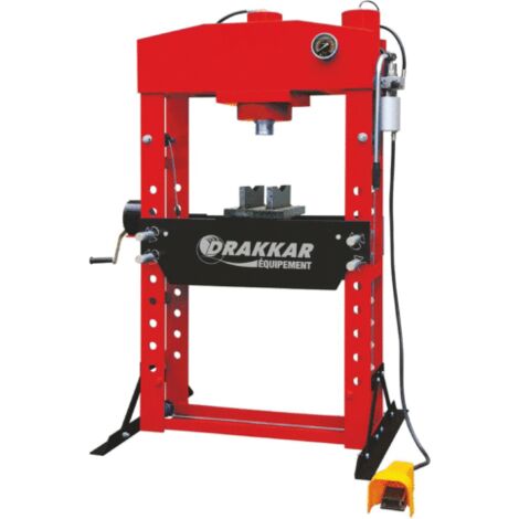 Drakkar Equipement – Presse hydraulique manuelle et pneumatique 75T – Vérin mobile coulissant – Réglage facile de la table – Course 250 mm