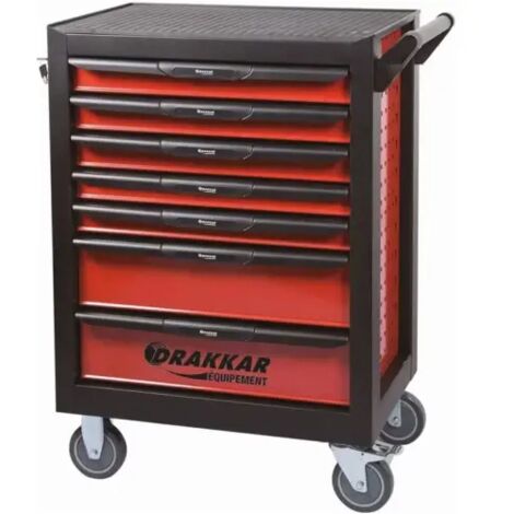 Drakkar Equipement – Servante d'atelier roulante compacte 7 tiroirs rouge/noir – Charge maximale 360 kg – Dimensions 675 x 450 x 980 mm – Roues pivotantes