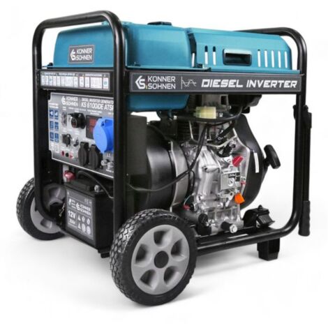 Könner & Söhnen – Groupe électrogène diesel 5,5 kW – Démarrage électrique – 19H d'autonomie – 72 dB – 2 prises Schuko 230V – 97 kg pour chantiers exigeants